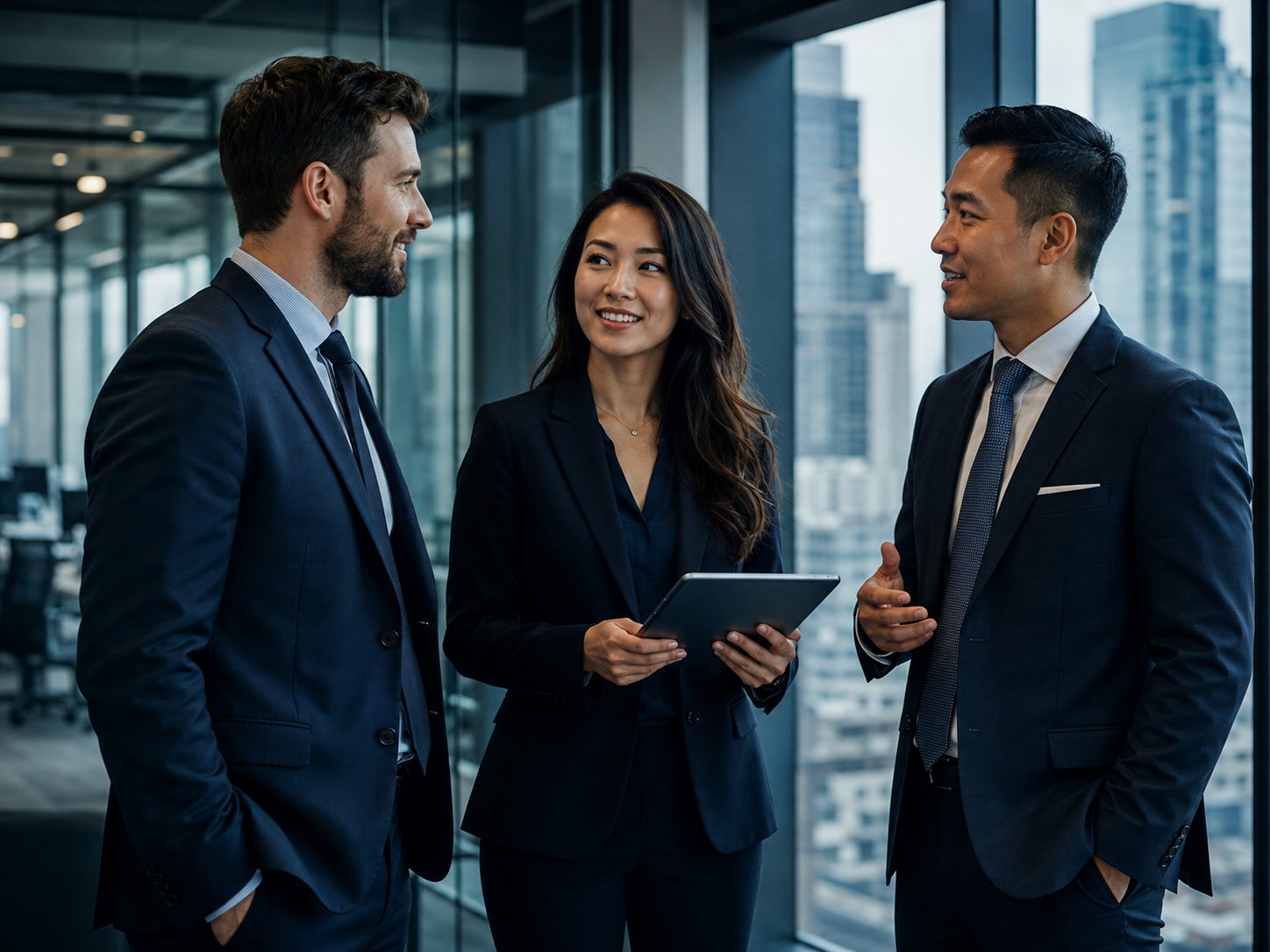 Three advisers talking together in a city office