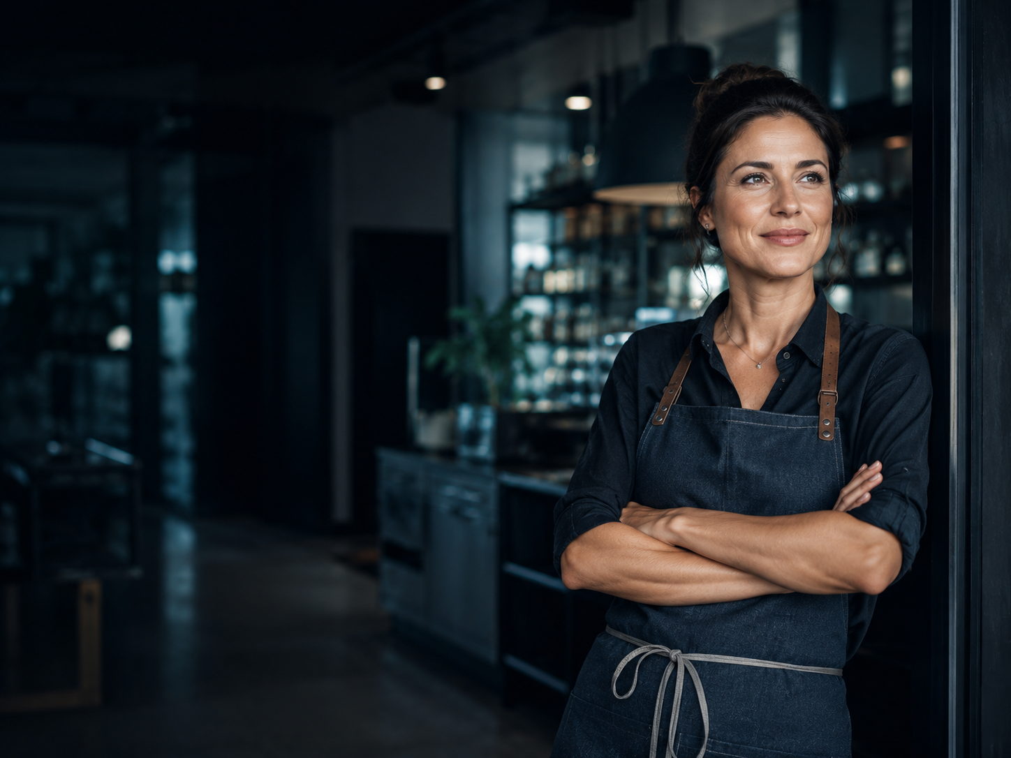 A business owner standing in the doorway of her shop