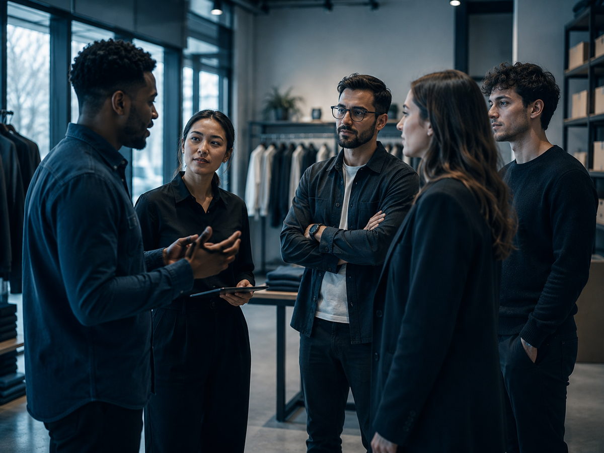 A small team talking together in an office
