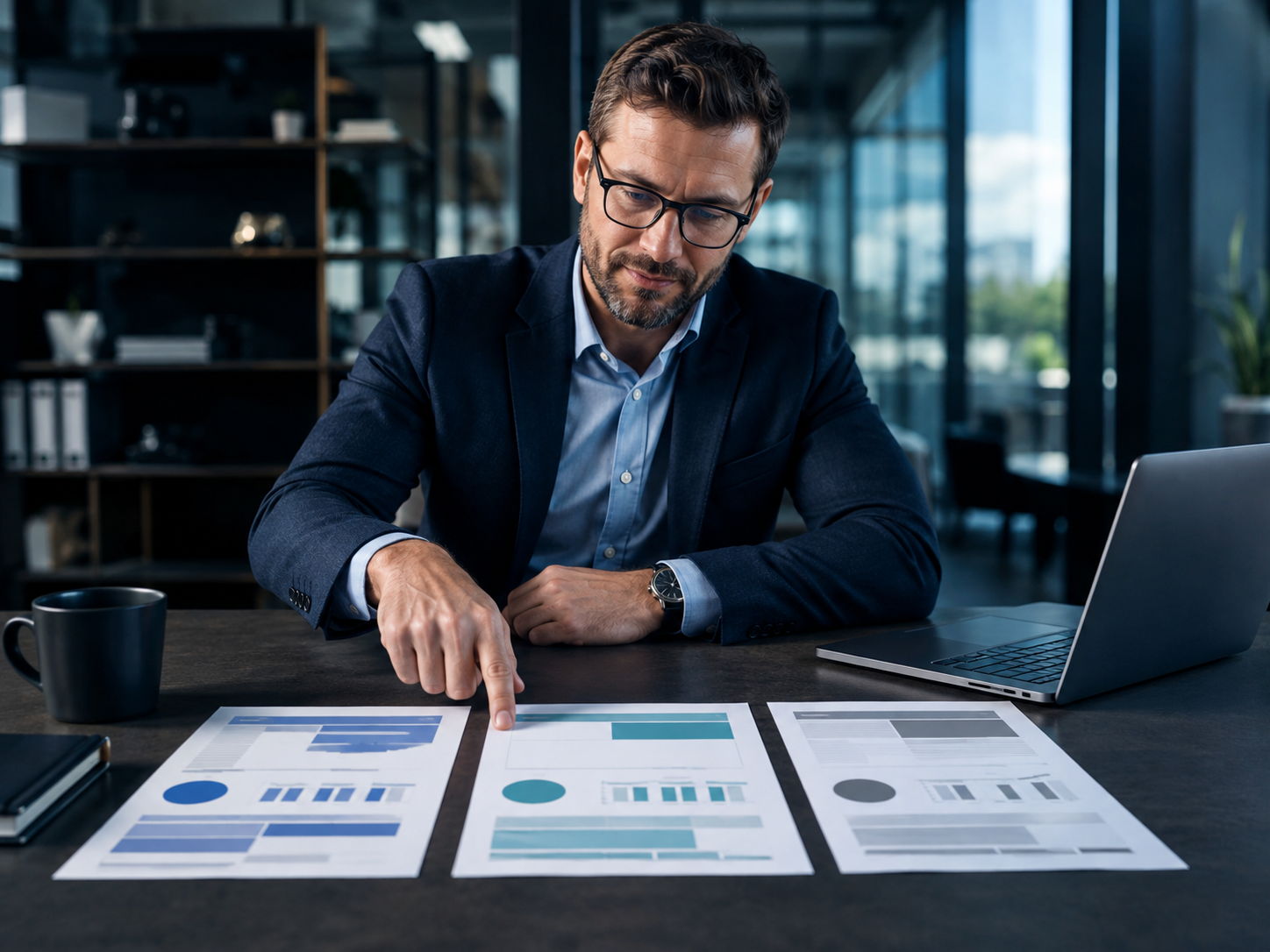 A business owner reviewing a funding offer at his desk